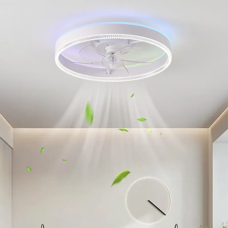 RGB-F2014 20in Modern Ceiling Fan Light,Dimmable Flush Mount LED Fan Light, White Fandelier Ceiling Fans with Lights for Bedroom
