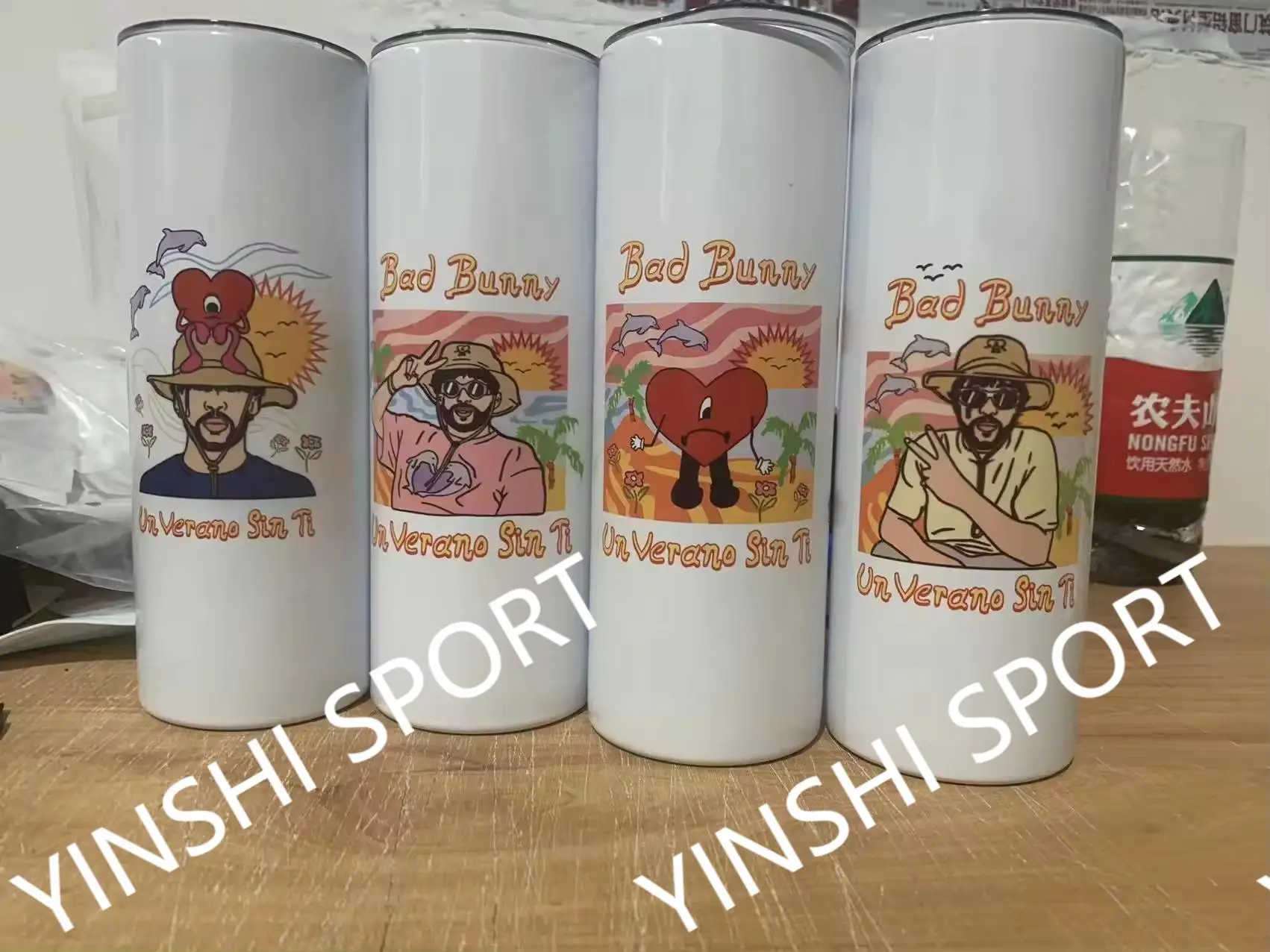 Bad Bunny 20oz Sublimation Straight Stainless Steel Custom Printed Un Verano Sin Ti Bad Bunny Tumbler Cups With Straw