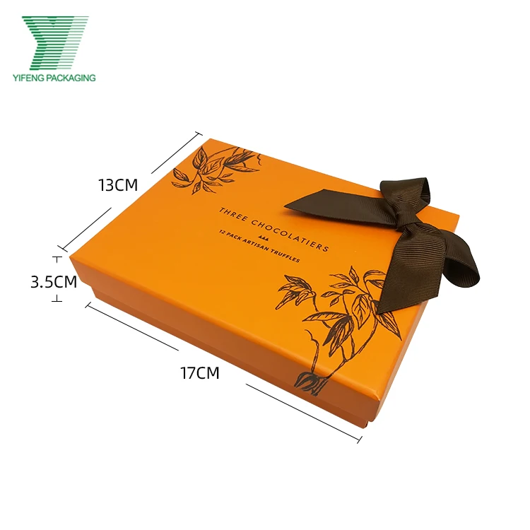 Wholesale rigid orange Paper Chocolate Bar bonbon Packaging Box Custom Design 12pcs Kraft Paper Packing Box For Chocolate