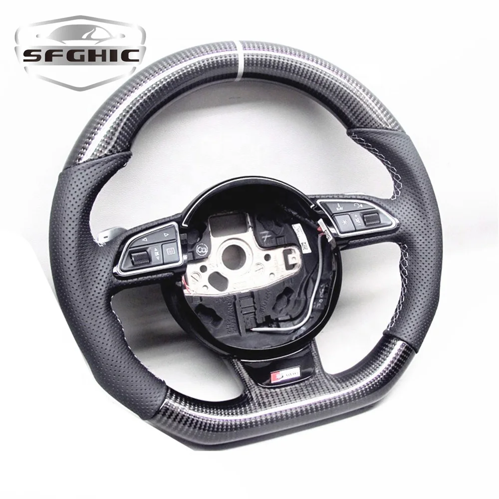 For Audi RS6 RS4 RS5 RS7 SQ5 S4 S5 A4 8p Silver Ring DSG Customization Carbon Fiber Steering Wheel Auto Interior Accessories