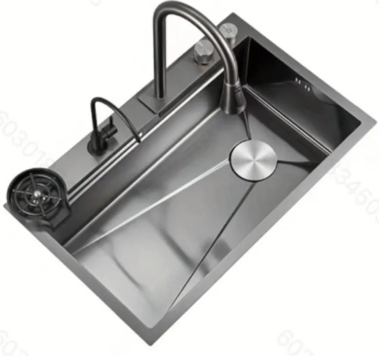 smart sink kitchen Stainless Steel Sink Kitchen Single Slot Multifunction LED Digital Display Waterfall Kitchen Sink Cup Washer