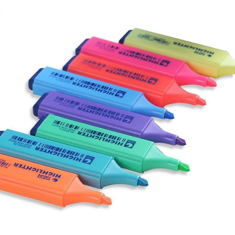 New High Quality Office Stationery Student Highlighting Marking Fluorescent Pen Multi Color Axe Shaped Pen Head Highlighter