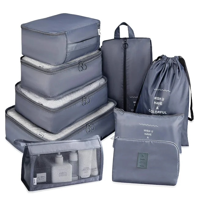 9 Set Packing Cubes For Travel Luggage Organizers With Toiletry Bag Accessories Bags Made Lightweight Water Resistant Fabric
