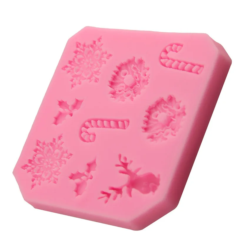 Yiwu bobao funny 9ps cartoon christmas snowflake stick leaves shape sugar mousse cake fondant decoration cookie silicone Molds