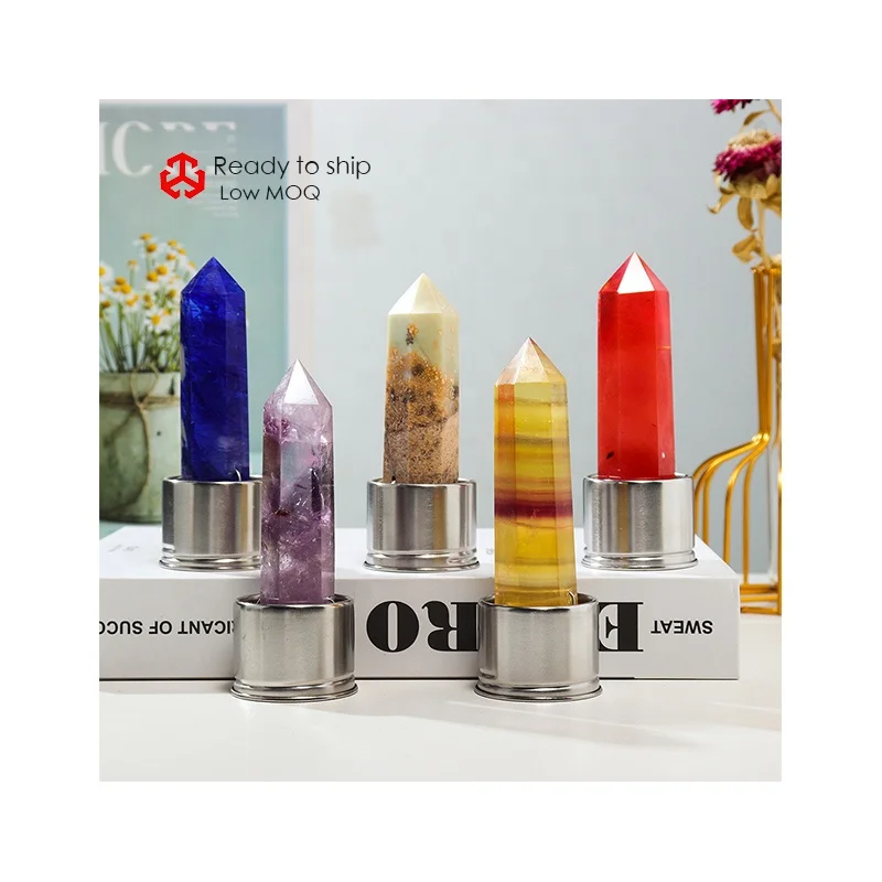 High quality amethyst stone polished single point 6 Angle column energy cup bottle column natural crystal column