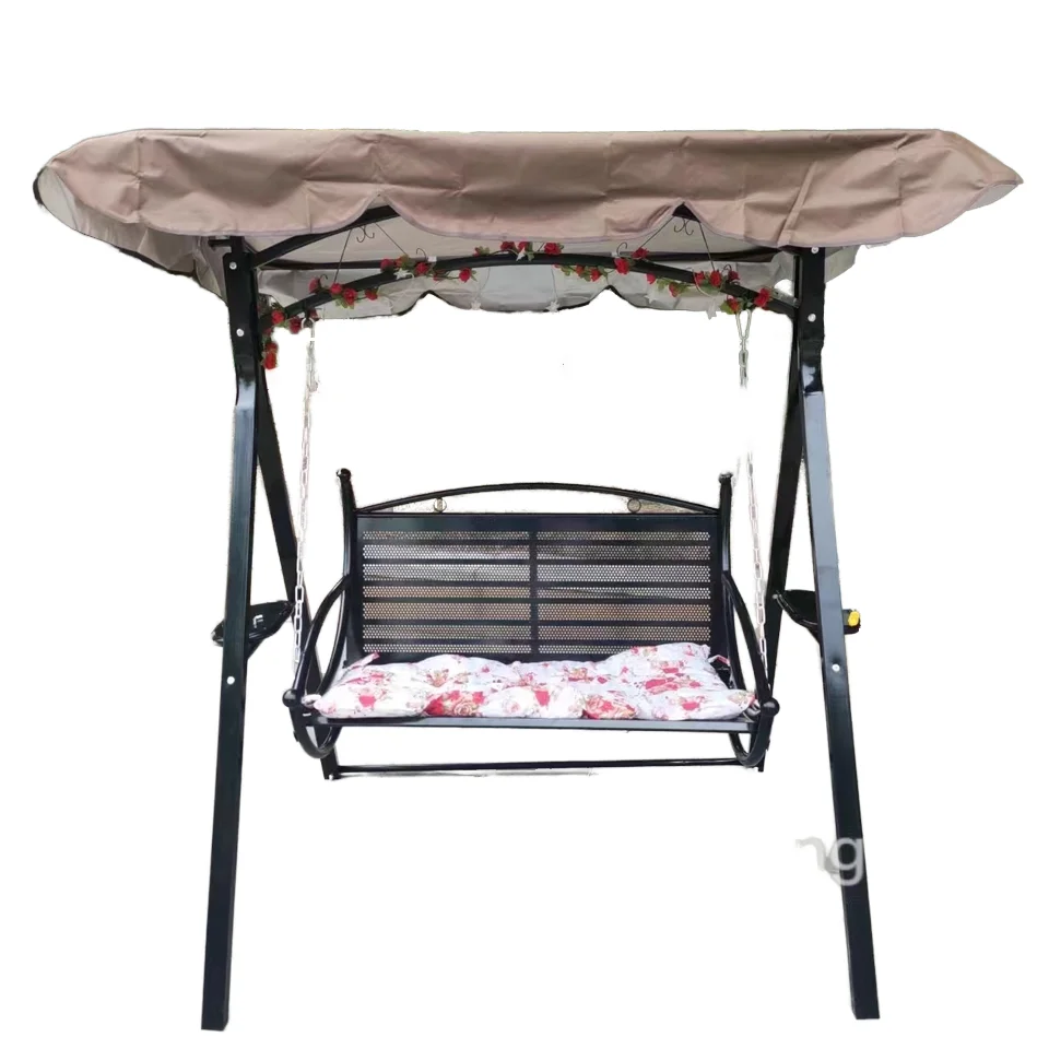 Patio Steel Two/Three Person Canopy Swing Chair Hammock Seat Cushioned Comfortable Seats Garden Swing