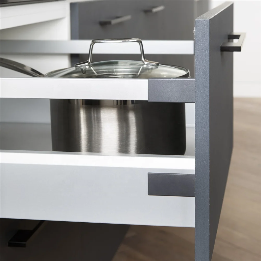 PA foshan  modern island grey pvc shaker storage kitchen cabinet