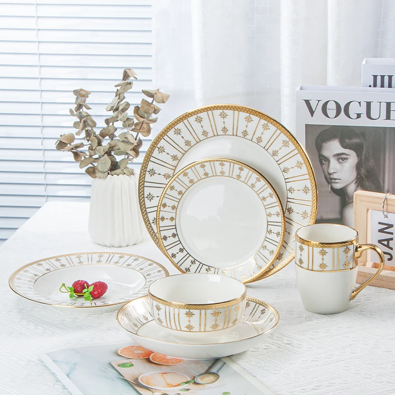 Dinner Plates Assiette Luxury Custom Charger Dishes Supplier Dubai Ceramic Gold Dinnerware Sets