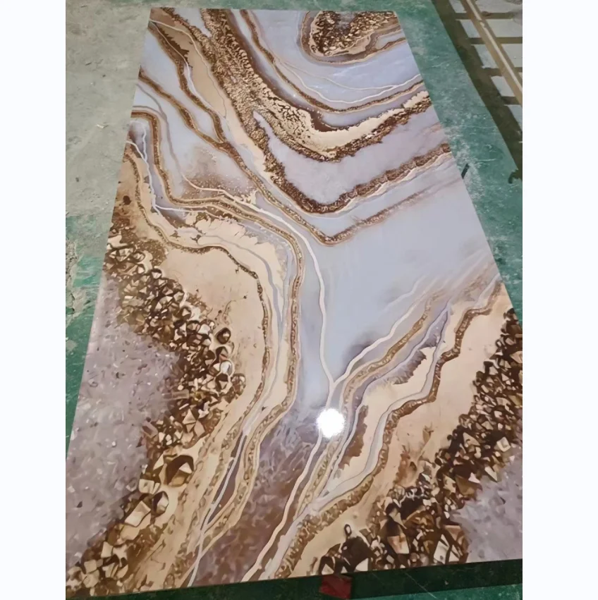 interior marble alternative wall panel 3mm uv board Custom TV background wall pvc marble sheet high glossy uv marble sheet