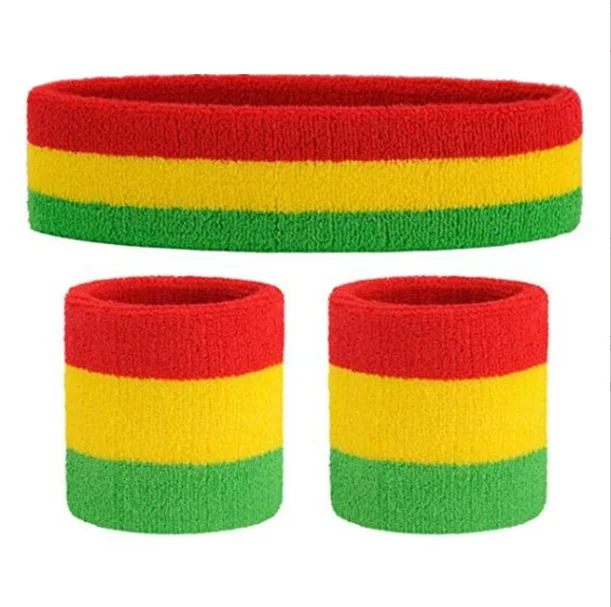 Factory custom 100% cotton sports headband wristband, striped sweatband, jersey matching band, tennis football volleyball