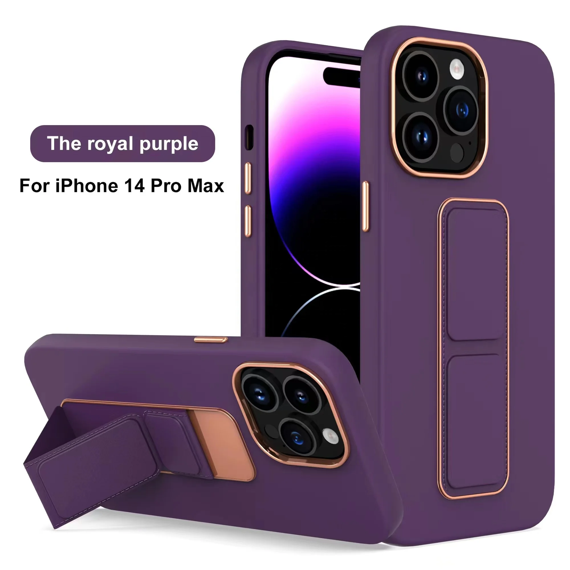 Electroplating Gilding Shockproof Stand Case For iPhone 14 13 Pro Max Luxury Plated Soft Phone Cover Case With Holder