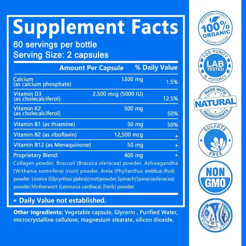 Empty Plastic Bottles For Factory OEM Health Immune Support Complex Vitamins D3 B12 B6 K2 Vitamin And Calcium Capsules