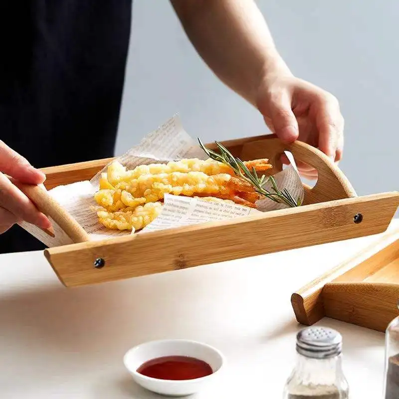Aolan Luxury Eco-Friendly Bamboo Serving Tray With Modern Design Custom Size Handle Home Restaurant Hotel Kitchenware Use