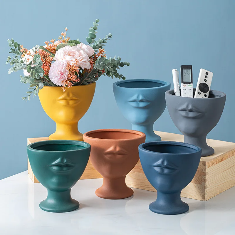 Scandinavian style Morandi ins face ceramic flower pot succulent green plant storage modern minimalist personality art vase