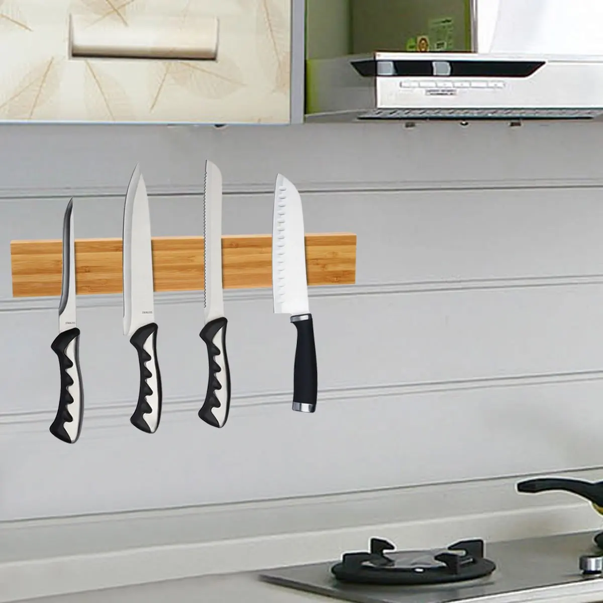 Amazon Wooden Magnetic Knife Strip Magnetic Tool Holder Kitchen Block Bamboo Magnetic Knife Holder for Wall