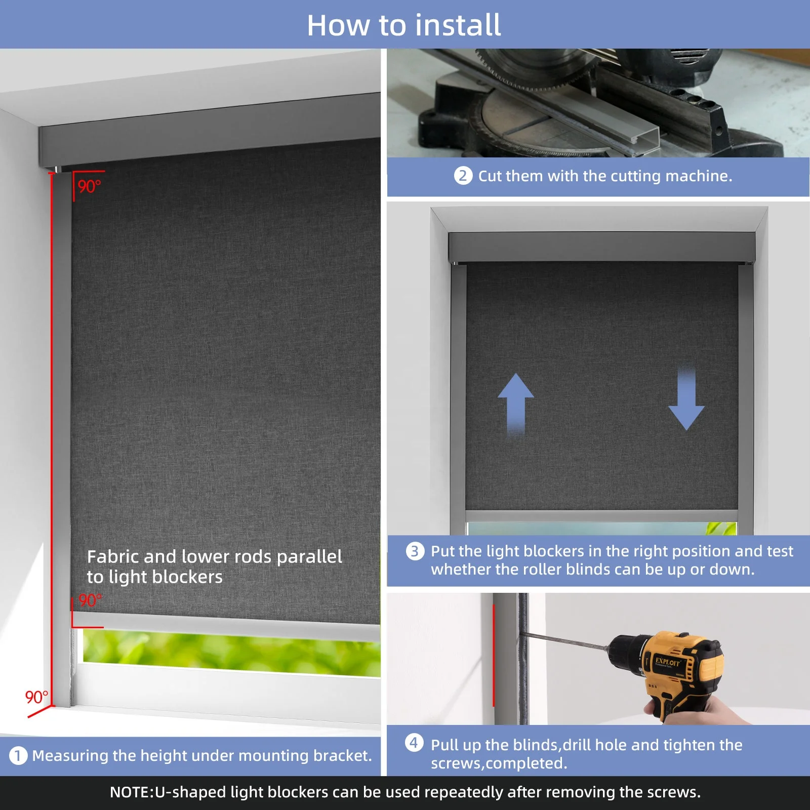 ZSTARR U Channel 100% Blackout Light Blockers Aluminium Alloy Light Blocking Strips for Roller Blinds Light Gap Blockers Window