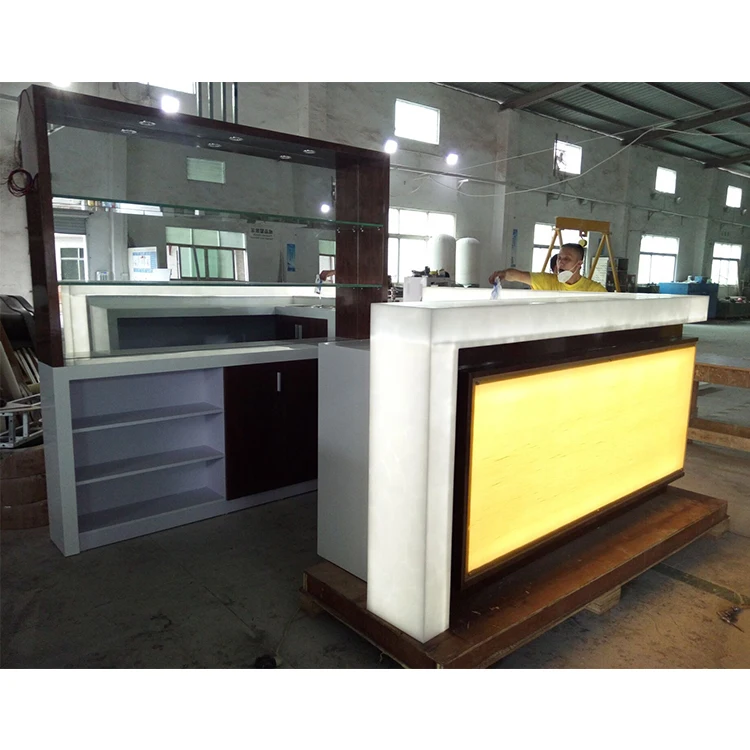 
Top quality CE customized bar table LED bar counter solid surface restaurant bar counter design 