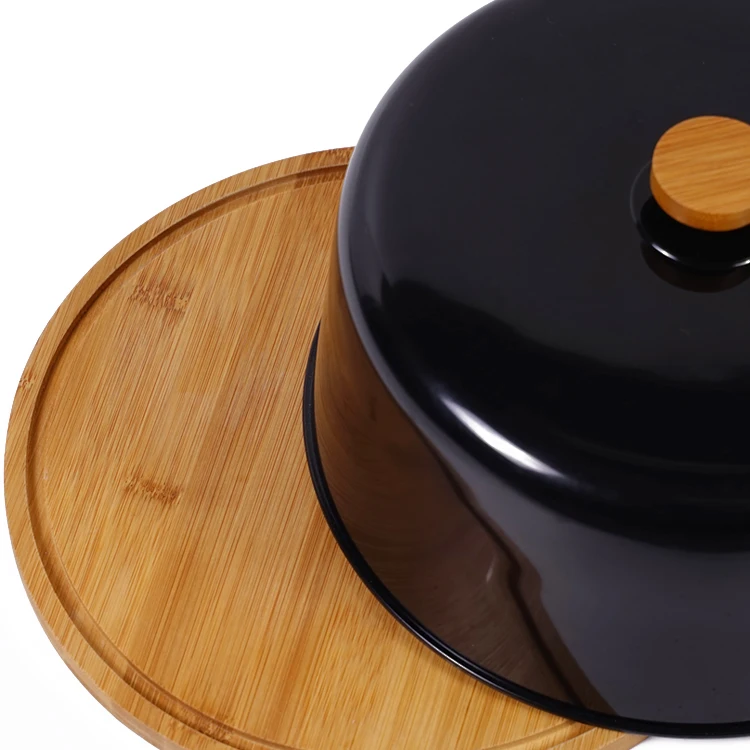 Decorative Bamboo Clear Cake Stand Cupcakes Server with Plastic Dome Cover