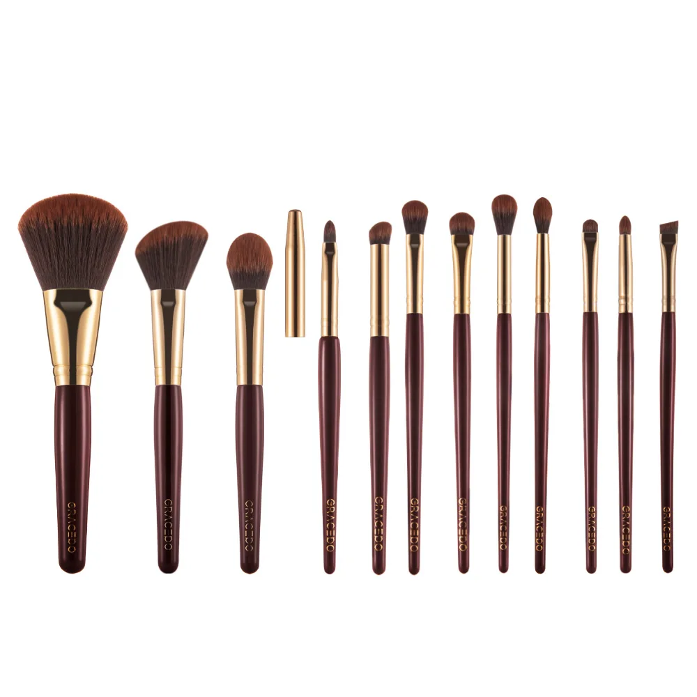 GRACEDO GR142 RTS 12 pcs makeup brush set brown dark red low MOQ wholesale OEM&ODM custom LOGO makeup brush set