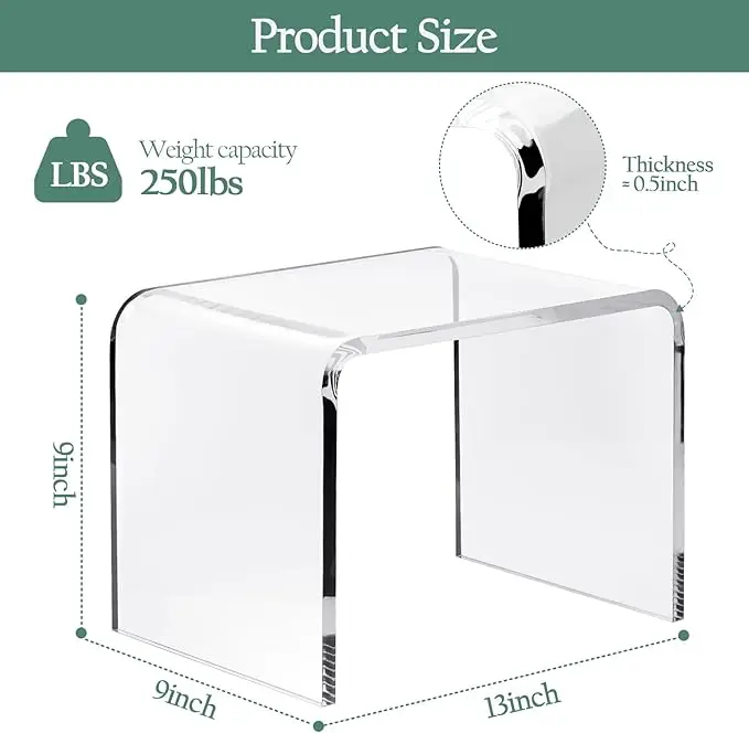 Modern Acrylic Shower Seat for Inside Shower Clear Acrylic Bathroom Shower Bench for Spa Bathroom