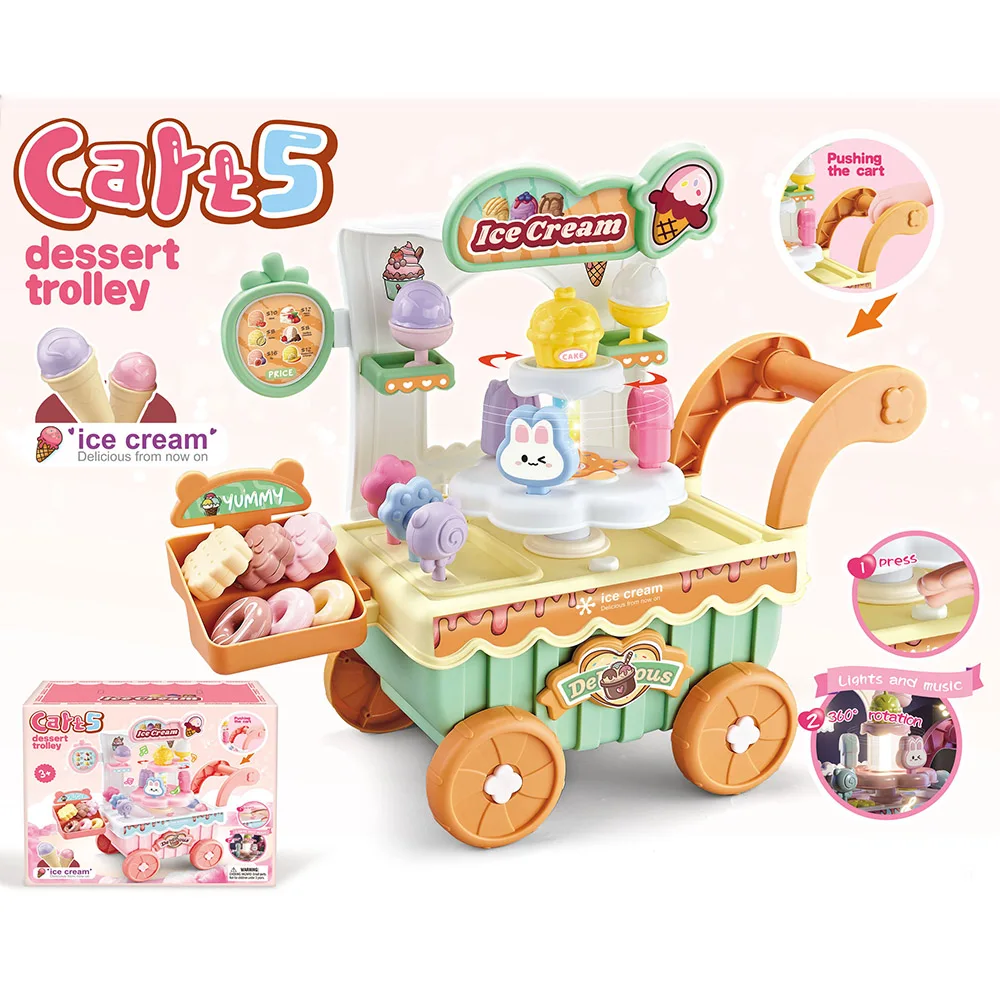 XST Children Pretend Play Toys Sound & Light Rotating Ice Cream Cart Trolley Toys Gifts Electric Music Ice Cream Cart Toys