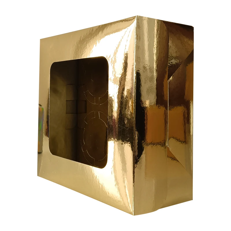 ZY Manufacturer Wholesales Branded Gold Silver Cake Box with Custom Inserts for Mini Cupcakes Top Window Wedding Birth Party Box