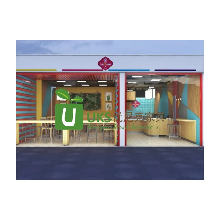 Cute Design Colorful Ice Cream Shop Smoothie Display Cabinet Dessert Display Wall Shelf Yogurt Store Furniture For Sale