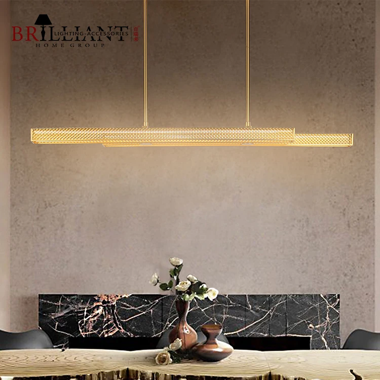 Modern Hotel Dining Room Lighting Stainless Steel Led Hanging Chandelier Square Mesh Woven Metal Linear Pendant Light