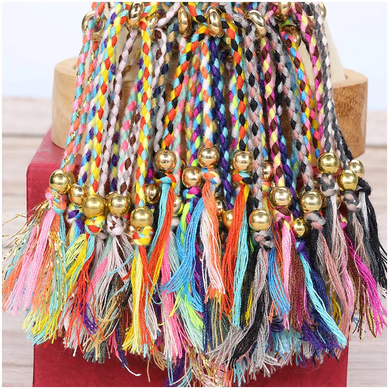 Bracelet Weaving Men And Women Literature Play Accessories Tibetan Cotton Rope Copper Beads Tassels Adjustable Woven Bracelet