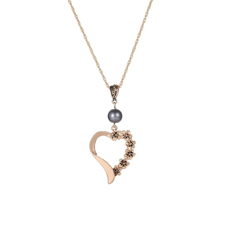 Alloy Pearl Golden Heart-shaped Woman Necklace Set Jewelry Hawaii Earring Necklace