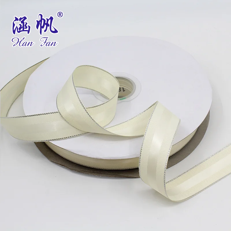 Hanfan Factory Wholesale Custom Double Face Polyester Ribbon With Silver Edge Ribbon