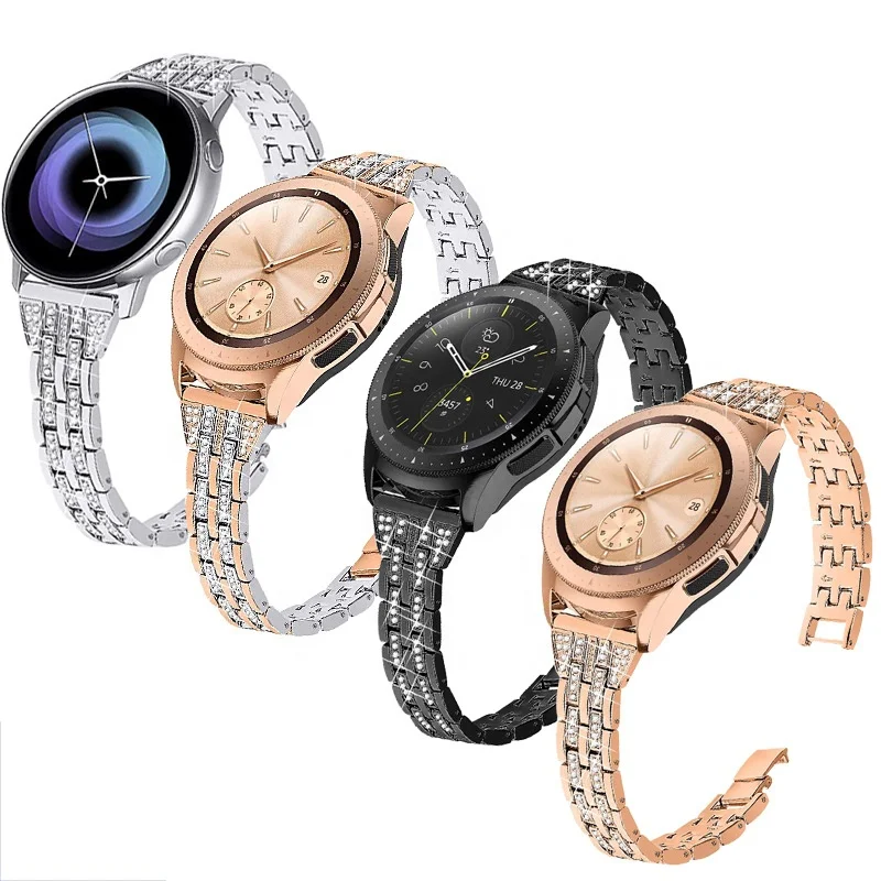 Five Beads Metal Crystal Diamond Band for Samsung Galaxy Watch Wristband Stainless Steel Strap for Active 2