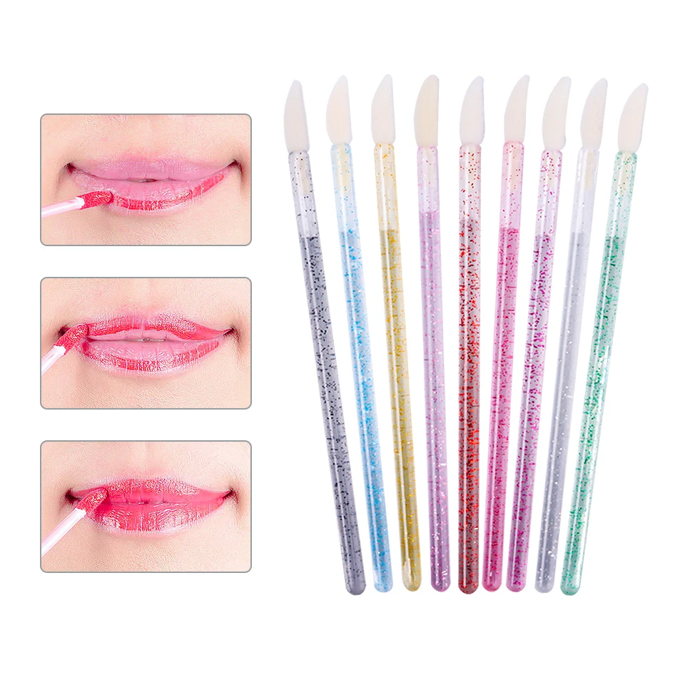 Wholesale  Applicator Wands Transparent Handle Private Label Lip Exfoliator Makeup Brush Applicator Disposable lip scrub brush