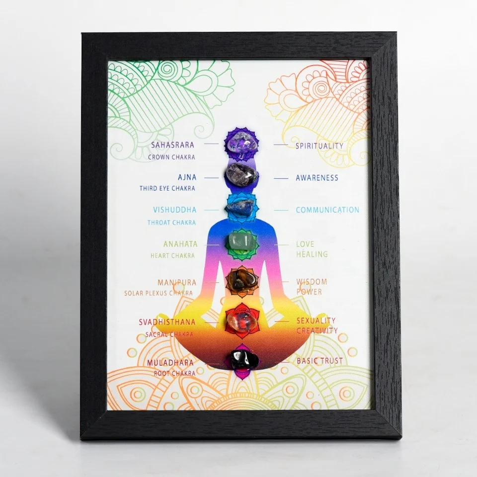 Wholesale natural picture frame crystal crafts chakra tumbled stone gemstone photo frame