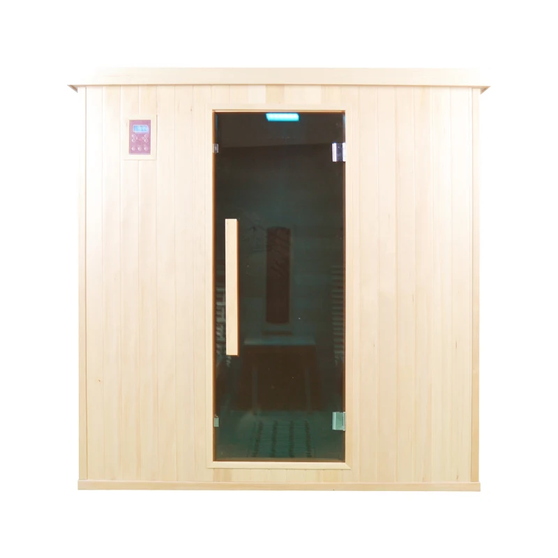 hemlock wooden infrared heat sauna room with chair