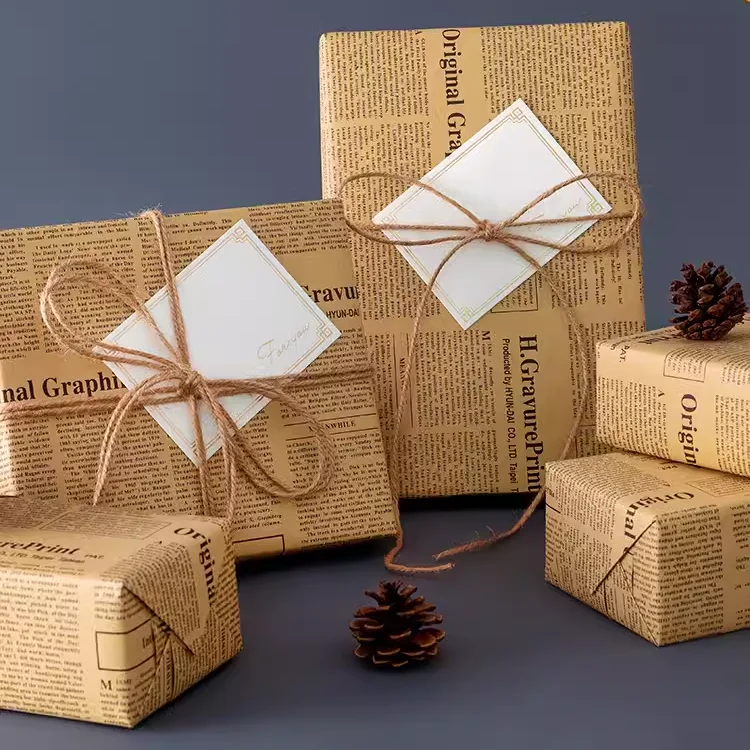 Changyi Hot Sale Vintage English Newspaper Kraft Flower Bouquet Wrapping Paper Luxury Craft Background Paper for Gift Wrapping