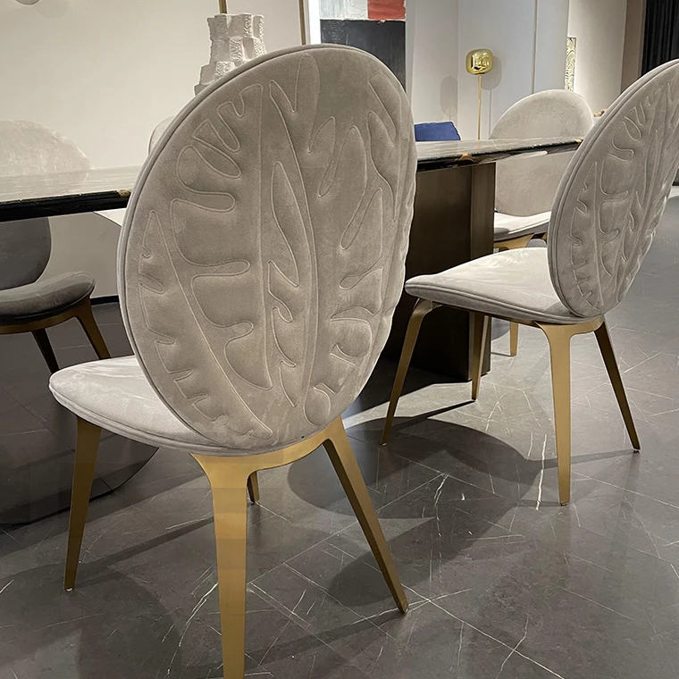 Modern hotel luxury dinning room chair set for furniture Metal stainless steel faux suede fabric restaurant dining chair