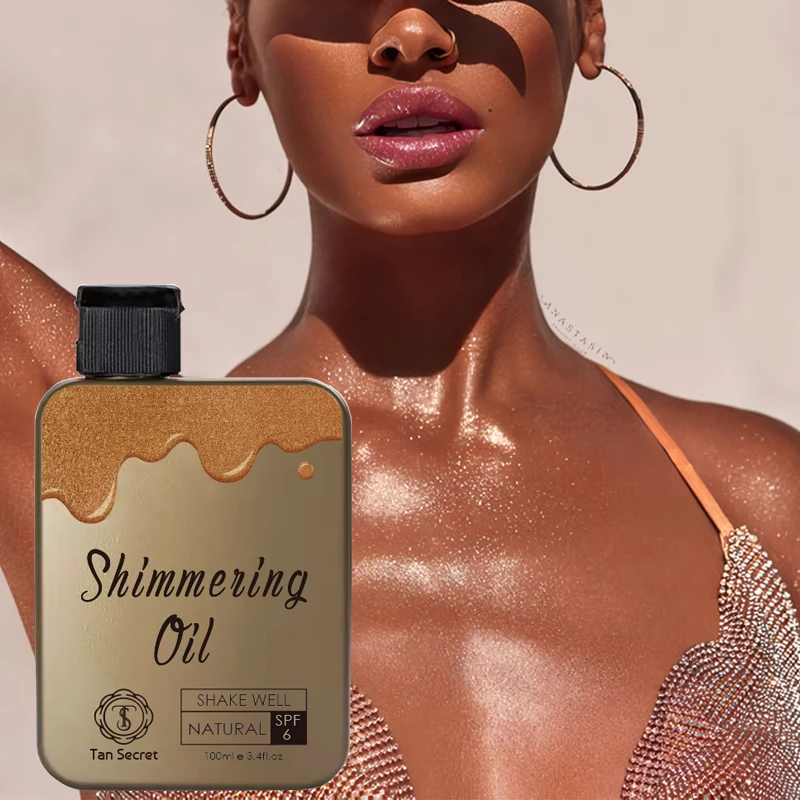 Natural Organic Dry Shiny Particles Body Oil Golden Bronze Tan Glow Shimmer Oil