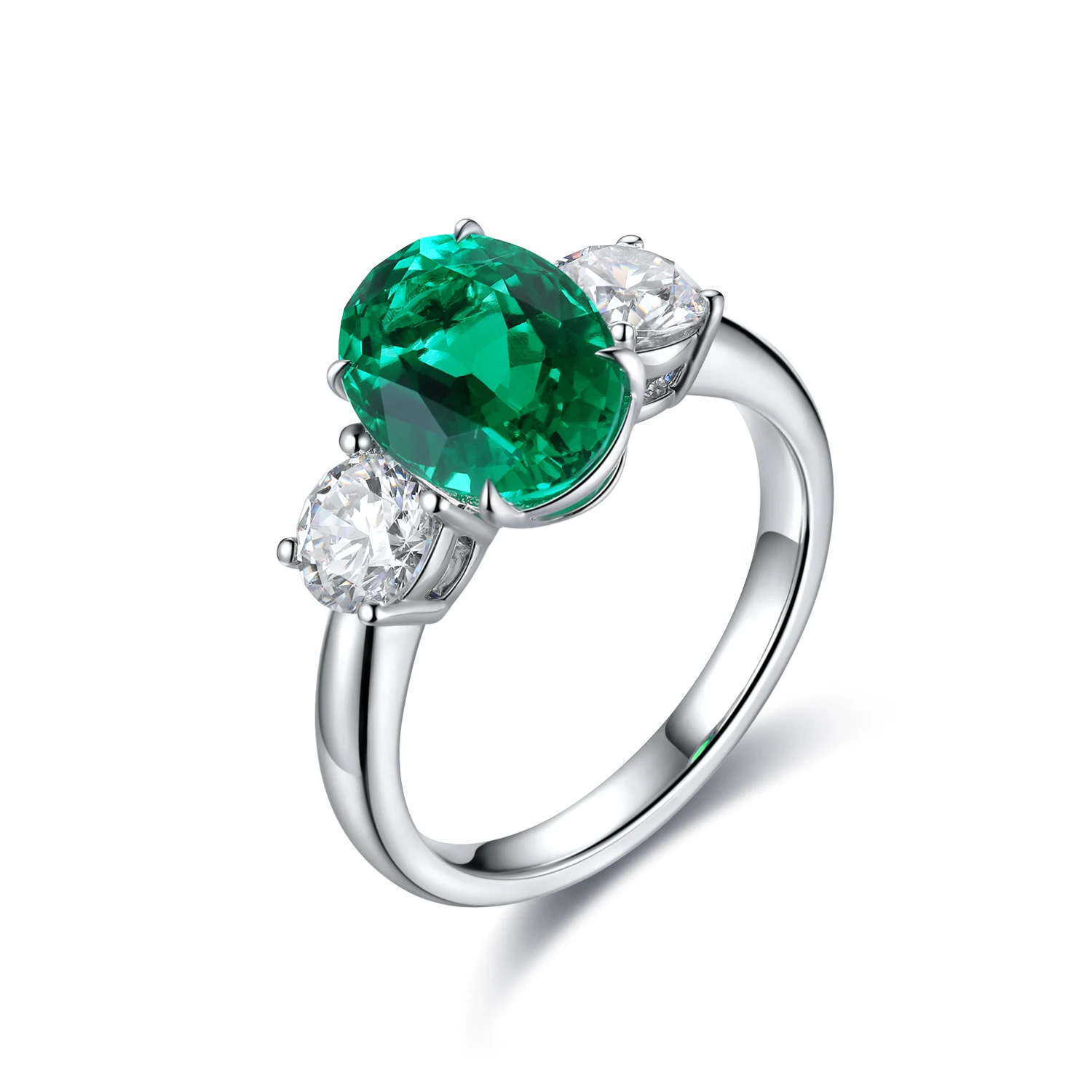 ANSTER Jewelry oral Cut 2ct Gemstone Sterling Silver vintage classic Emerald Rings