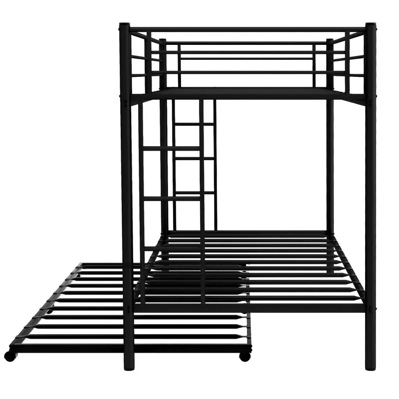 White Wrought Iron Bed Kids Double Twin Single Metal Bunk Bed with Trundle