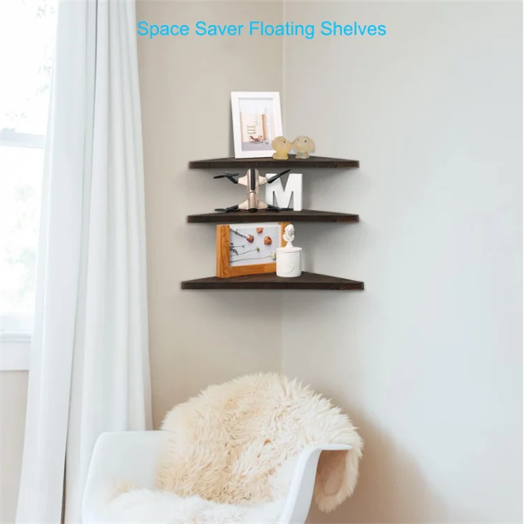 Wall Mount Wooden Floating Shelf Round Wooden Corner Shelf Small Corner Bookshelf Wooden Floating Corner Shelves for Wall