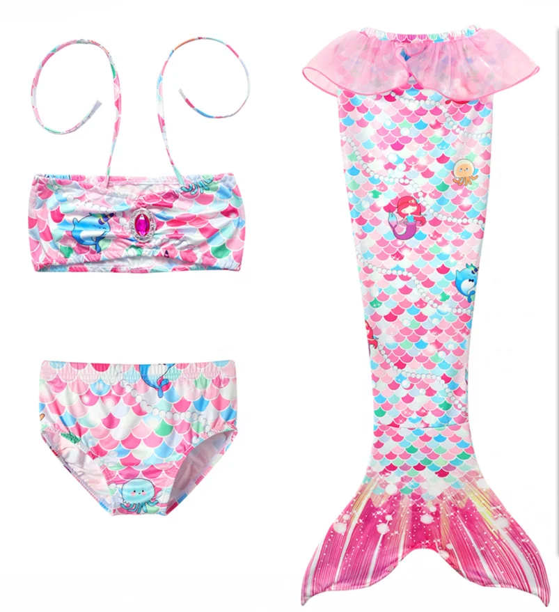 Swim Bikini Set Cute Swimsuit Mermaid Children Swimwear Performance Skirt 2023 Girl Tail 3 Pieces Pink Kids Bikini Girl