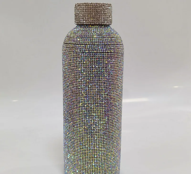 Small mouth bottle diamond-encrusted thermos cup sports bottle diamond fat thermos cup