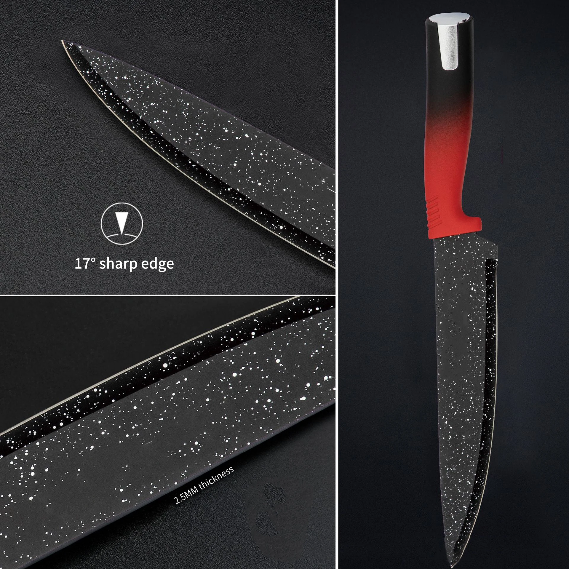 Wholesale kitchen knife set 8-piece promotional gifts stainless steel utility chef knife with holder stand and sharpener