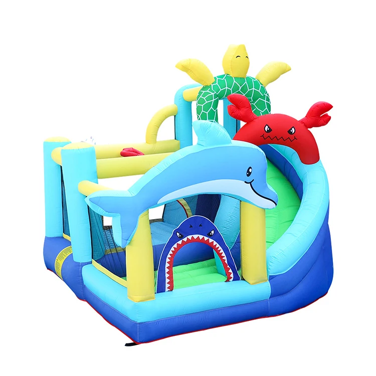 Sharks Dolphins And Turtles Summer Sea-Themed Inflatable Bouncer With Slides Inflatable Bouncer For Kids