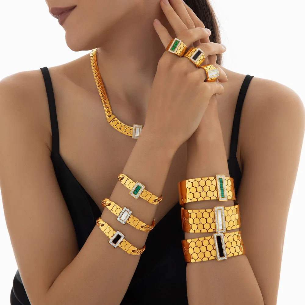 18K gold diamond inlay joyas de acero inoxidable para mujer guess high quality stainless steel jewelry