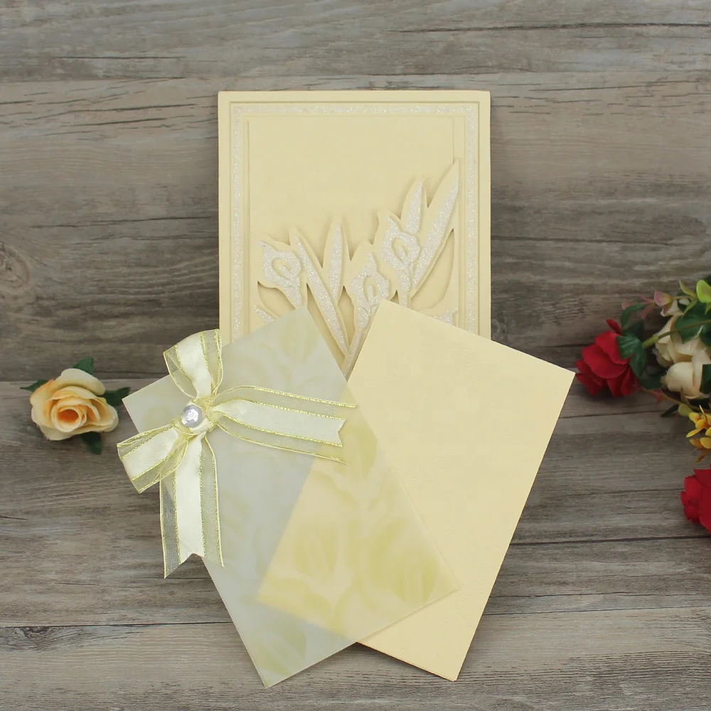 2024 Glamorous Fanciful Flower Gold Die Cut Tracing Paper Best Wedding Cards customized birthday invitation cards