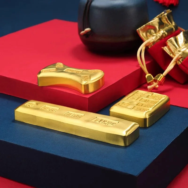 Wholesale Custom Printed Solid Brass Antiqued Metal Handicraft 999 Gold Bar Simulation Copper Bullion Pin Format Antique Style