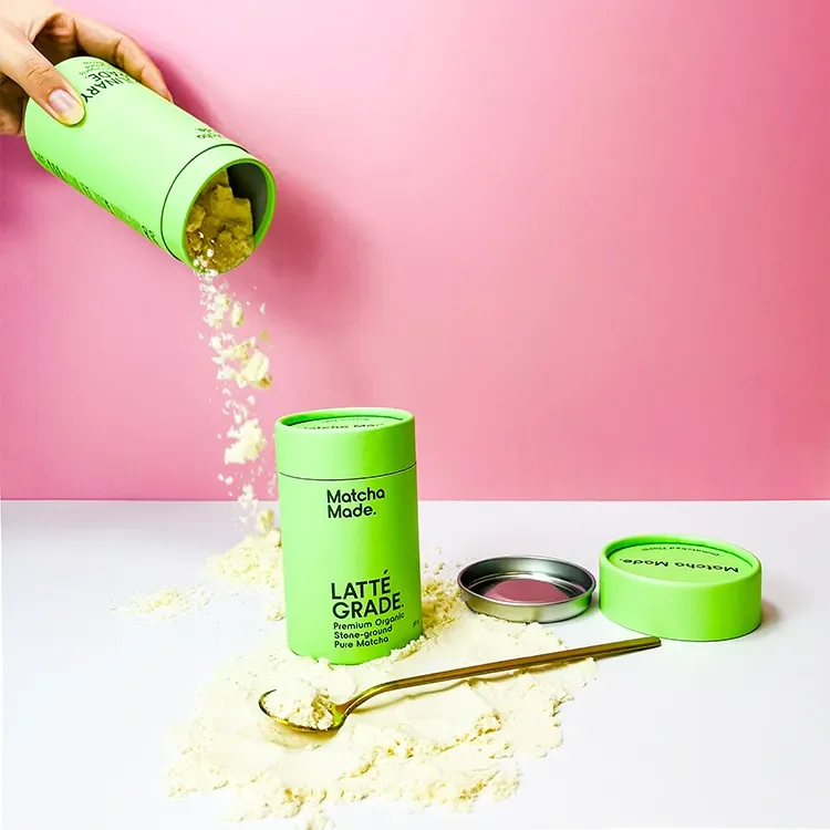 Natural collagen spice powder food paper packaging container box metal lid box for protein powder