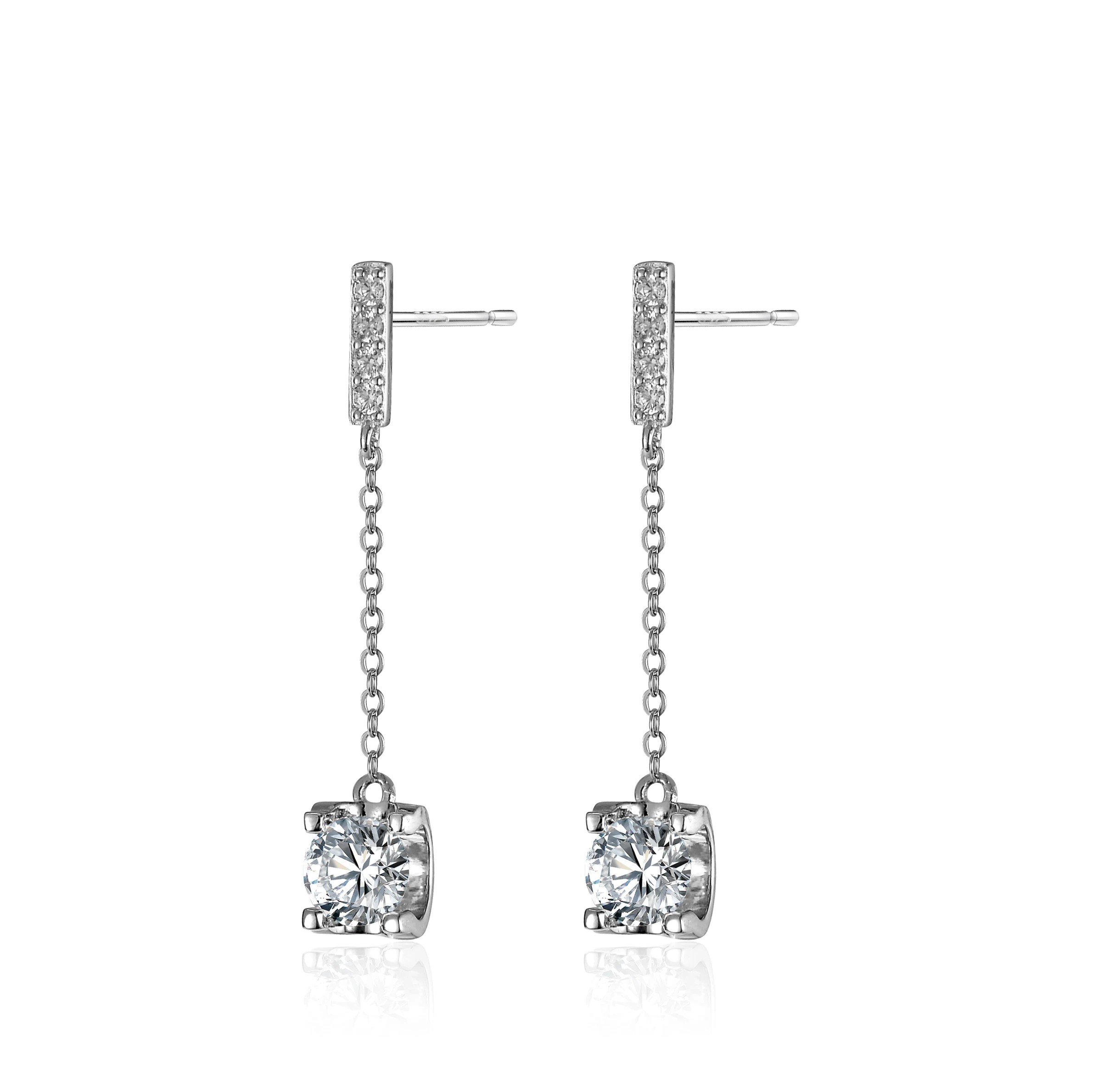 Customize Personality Round Diamond Chain Moissanite Stud Earrings Dangle Drop S925 Sterling Silver Wholesale Prices Earrings